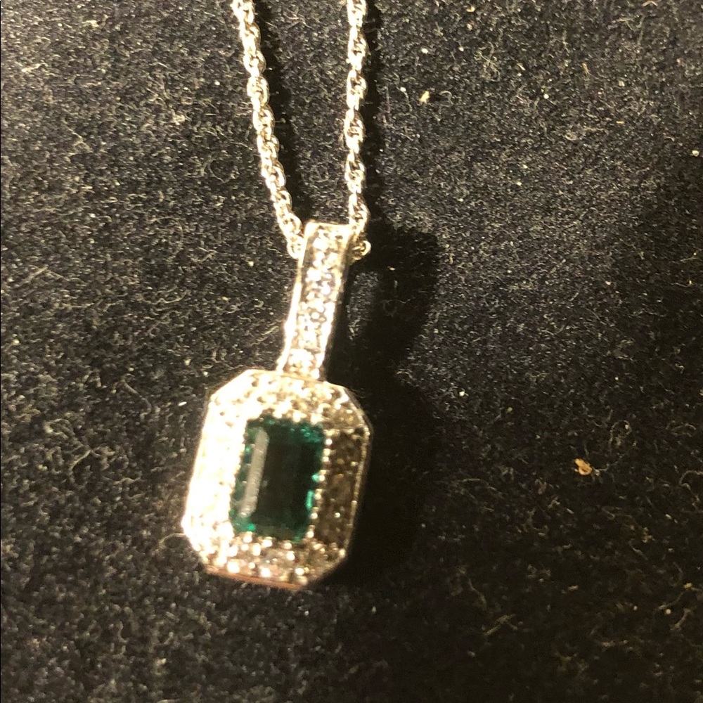 Emerald Color Stone Pendant With CZ